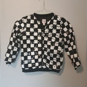 More Than Magic Black and White checkered Sequin Lined Zip Up Jacket Girls 7/8